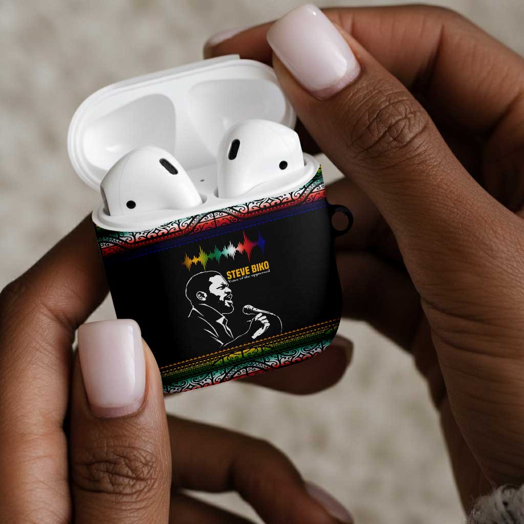 Steve Biko AirPods Case with Microphone Portrait, Black Consciousness Quote and Vibrant Ethnic Wave - African Pride