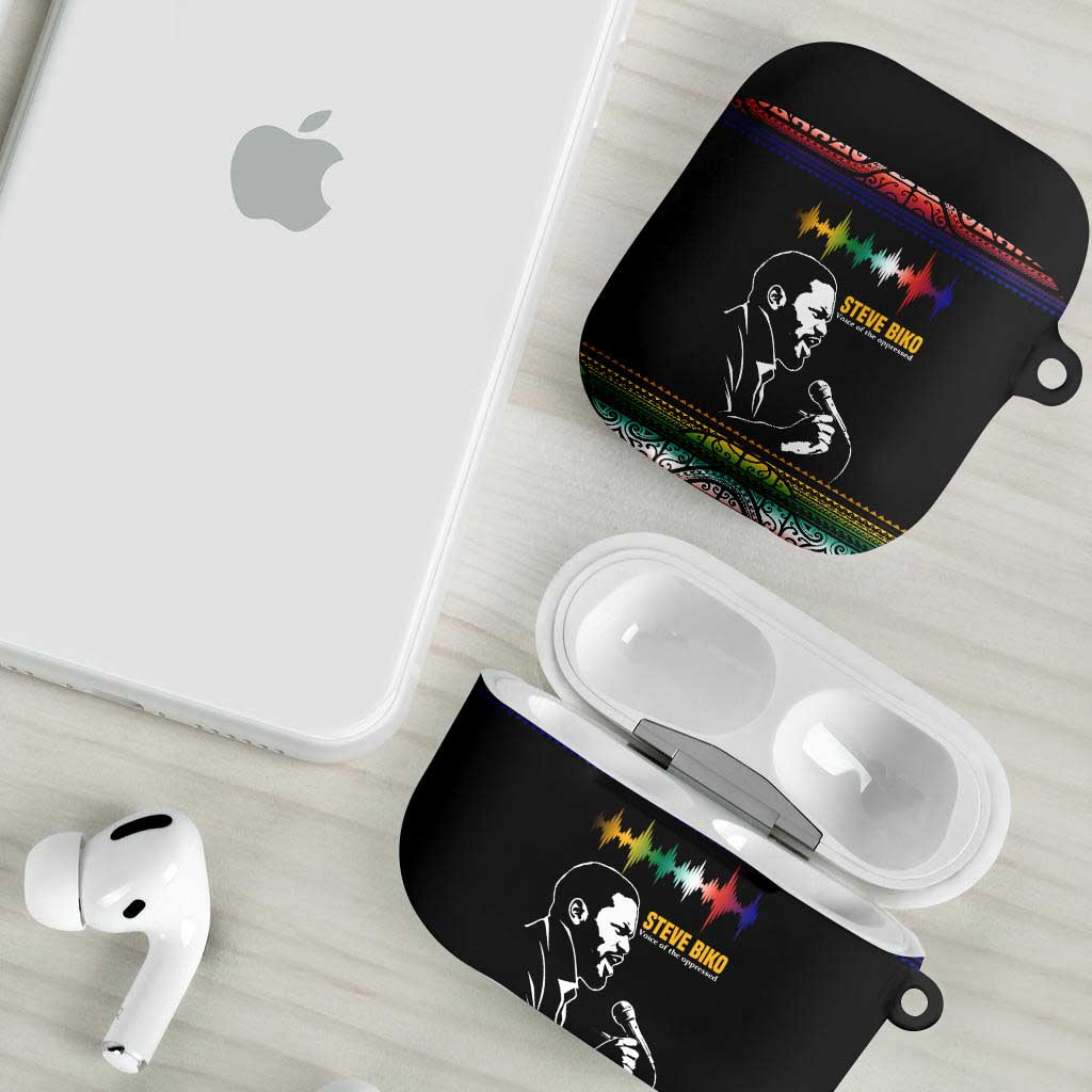 Steve Biko AirPods Case with Microphone Portrait, Black Consciousness Quote and Vibrant Ethnic Wave - African Pride