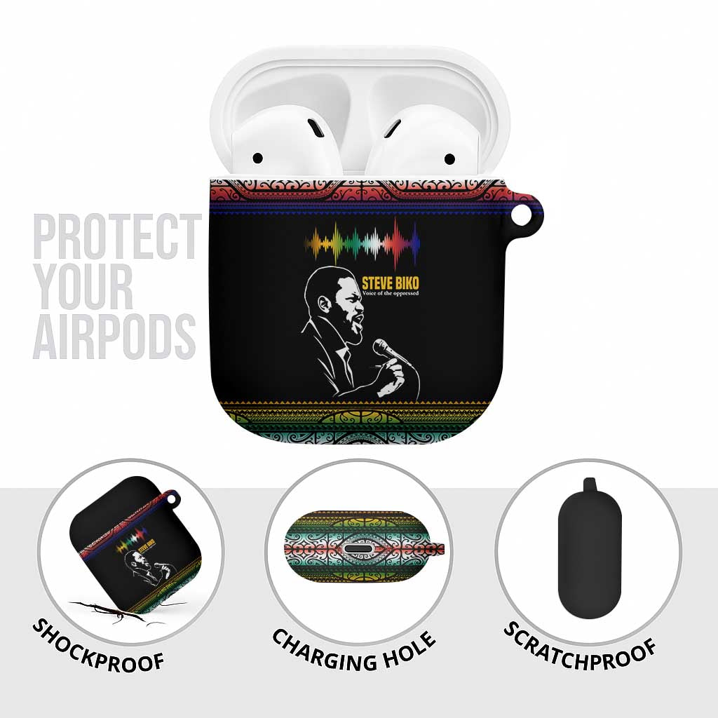Steve Biko AirPods Case with Microphone Portrait, Black Consciousness Quote and Vibrant Ethnic Wave - African Pride