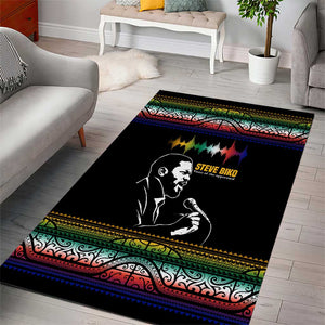 Steve Biko Area Rug with Microphone Portrait, Black Consciousness Quote and Vibrant Ethnic Wave - African Pride