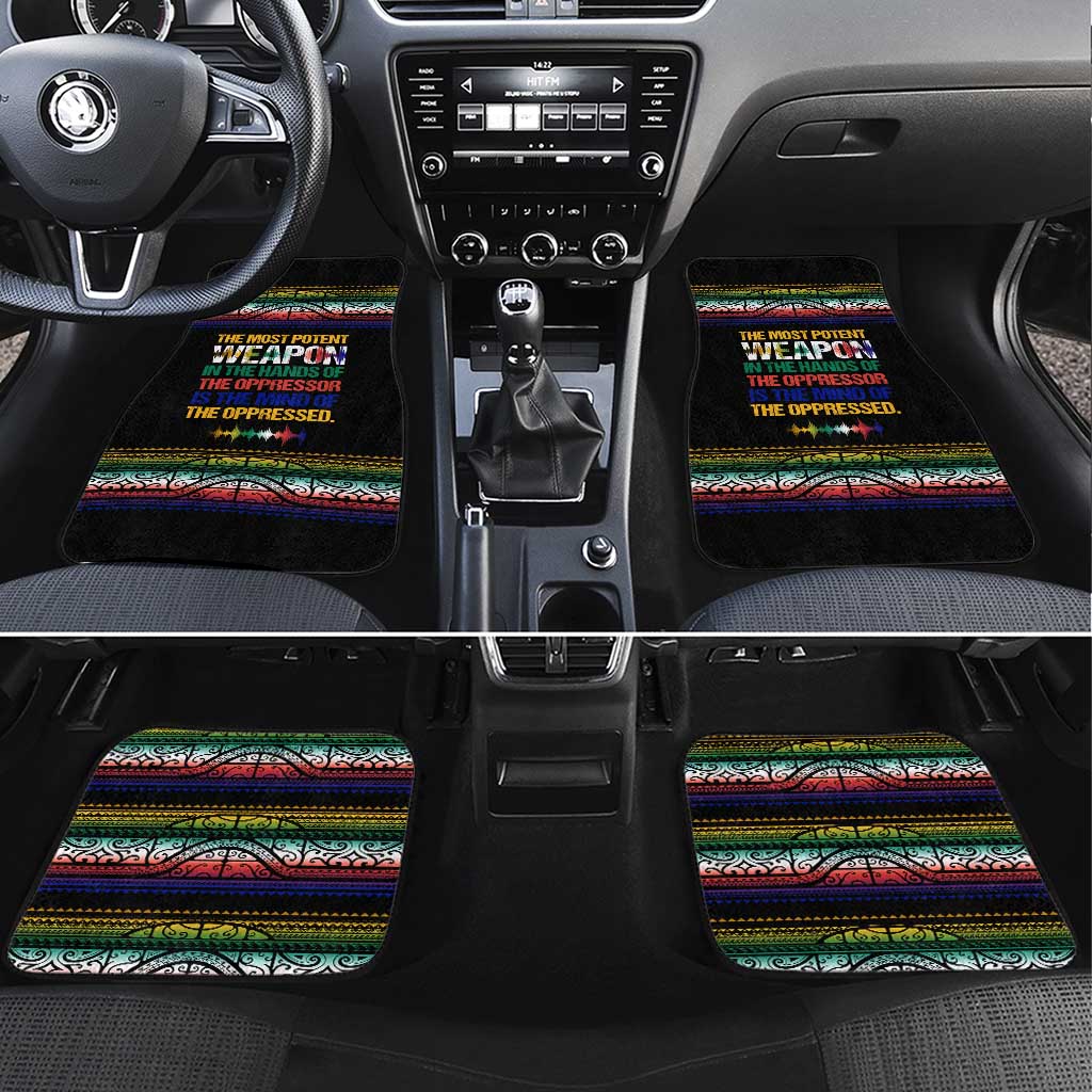 Steve Biko Car Mats with Microphone Portrait, Black Consciousness Quote and Vibrant Ethnic Wave - African Pride