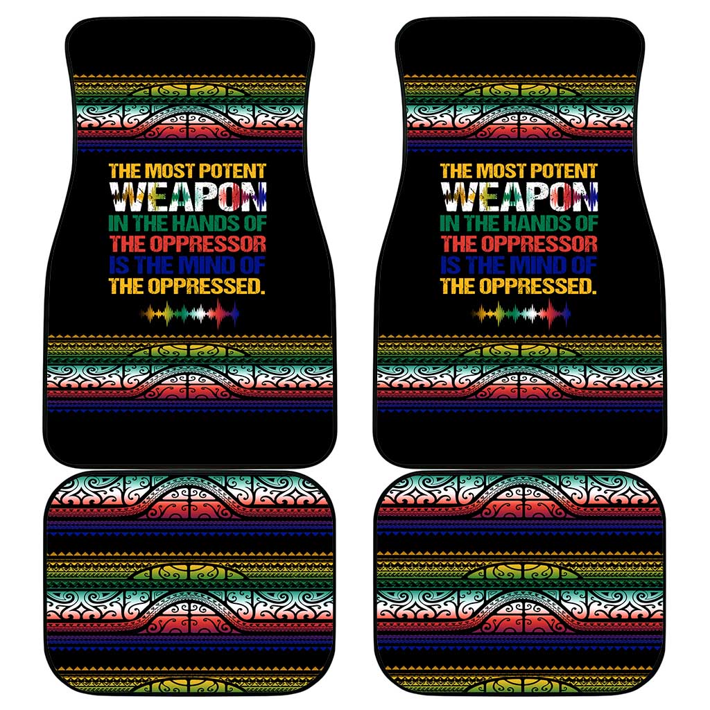 Steve Biko Car Mats with Microphone Portrait, Black Consciousness Quote and Vibrant Ethnic Wave - African Pride