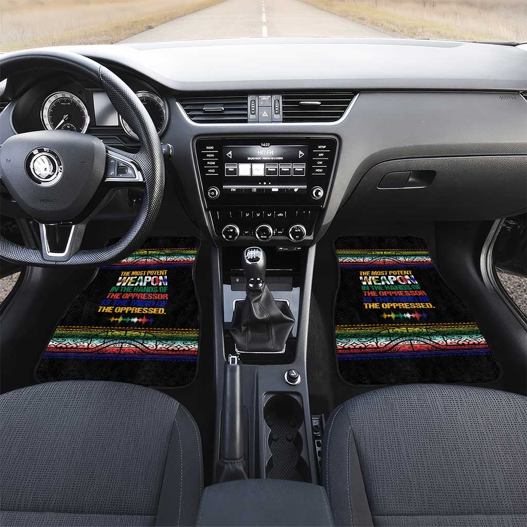 Steve Biko Car Mats with Microphone Portrait, Black Consciousness Quote and Vibrant Ethnic Wave - African Pride