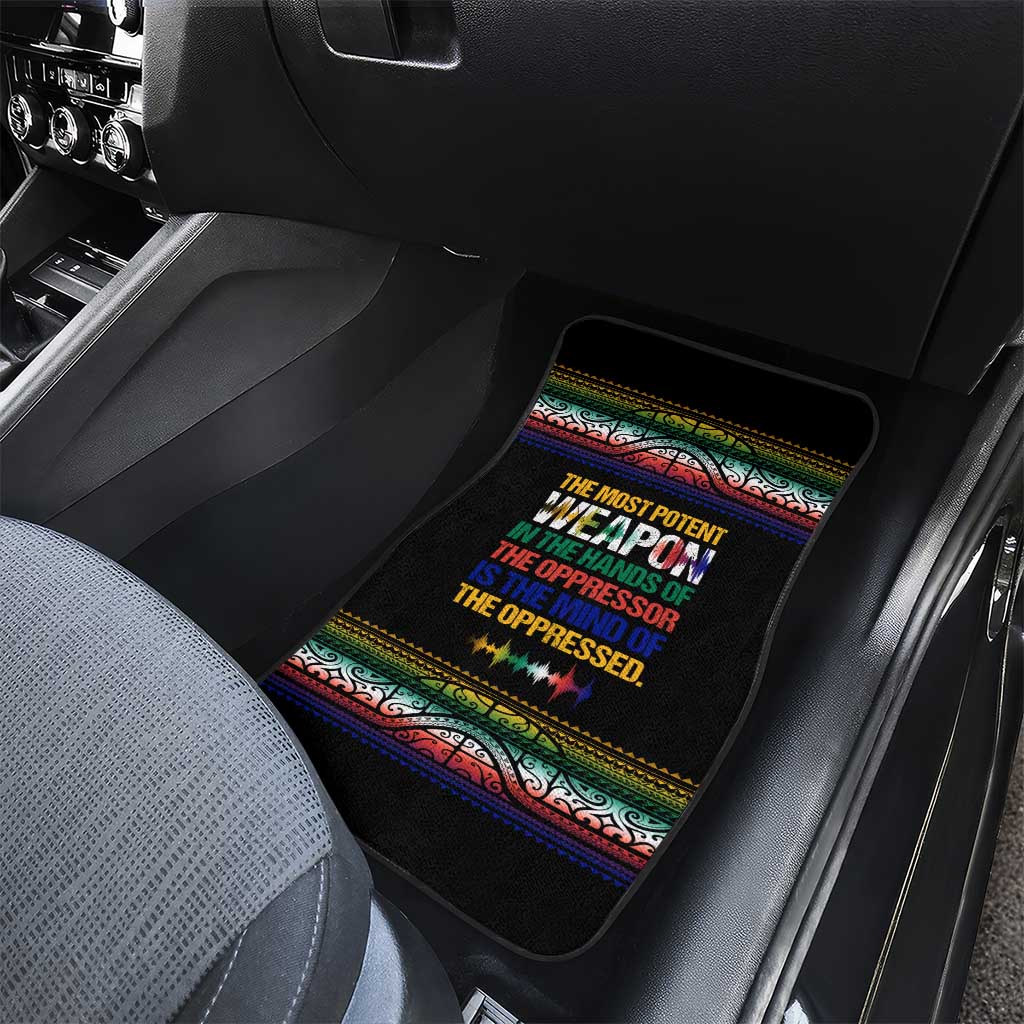 Steve Biko Car Mats with Microphone Portrait, Black Consciousness Quote and Vibrant Ethnic Wave - African Pride