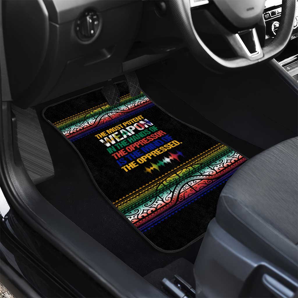 Steve Biko Car Mats with Microphone Portrait, Black Consciousness Quote and Vibrant Ethnic Wave - African Pride