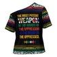 Steve Biko Cross Shoulder Shirt with Microphone Portrait, Black Consciousness Quote and Vibrant Ethnic Wave - African Pride