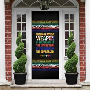 Steve Biko Door Cover with Microphone Portrait, Black Consciousness Quote and Vibrant Ethnic Wave - African Pride