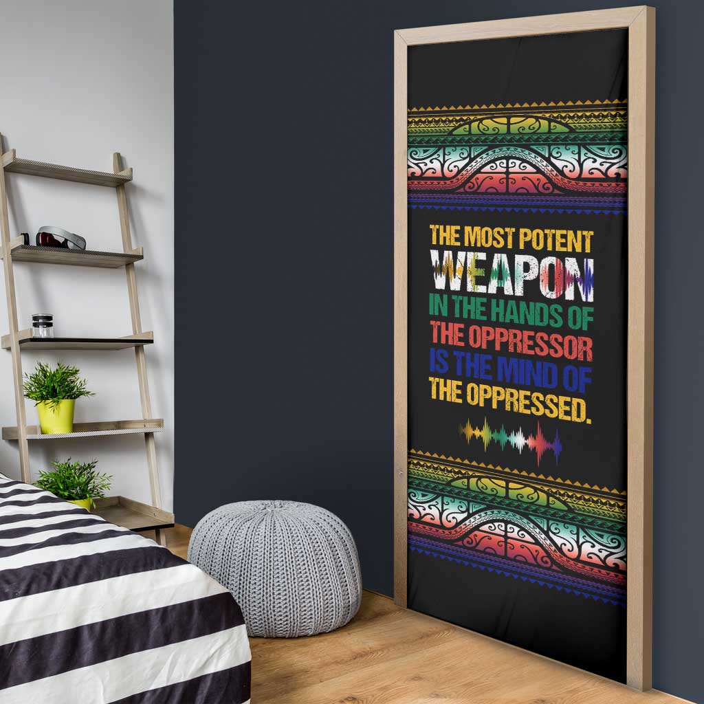 Steve Biko Door Cover with Microphone Portrait, Black Consciousness Quote and Vibrant Ethnic Wave - African Pride