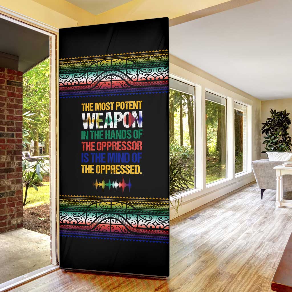 Steve Biko Door Cover with Microphone Portrait, Black Consciousness Quote and Vibrant Ethnic Wave - African Pride