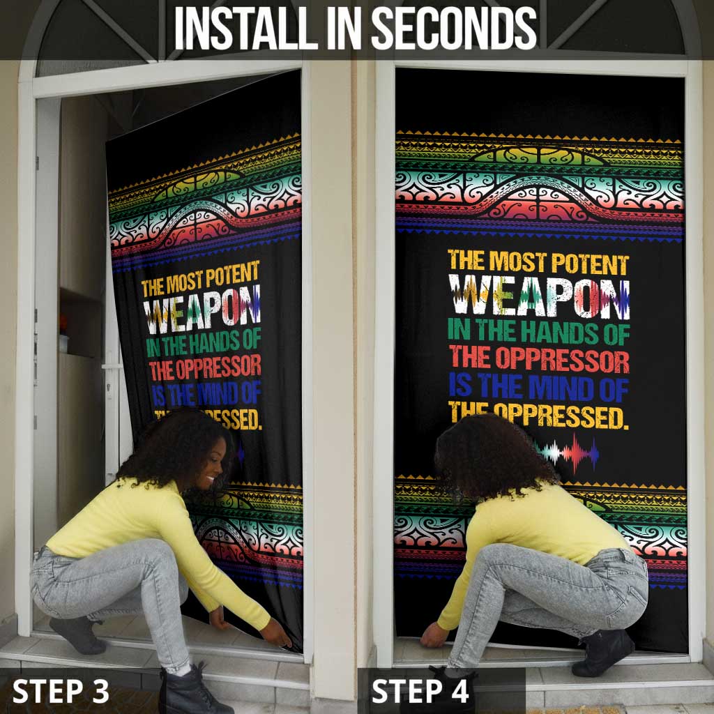 Steve Biko Door Cover with Microphone Portrait, Black Consciousness Quote and Vibrant Ethnic Wave - African Pride