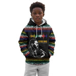 Steve Biko Kid Hoodie with Microphone Portrait, Black Consciousness Quote and Vibrant Ethnic Wave - African Pride