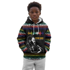 Steve Biko Kid Hoodie with Microphone Portrait, Black Consciousness Quote and Vibrant Ethnic Wave - African Pride