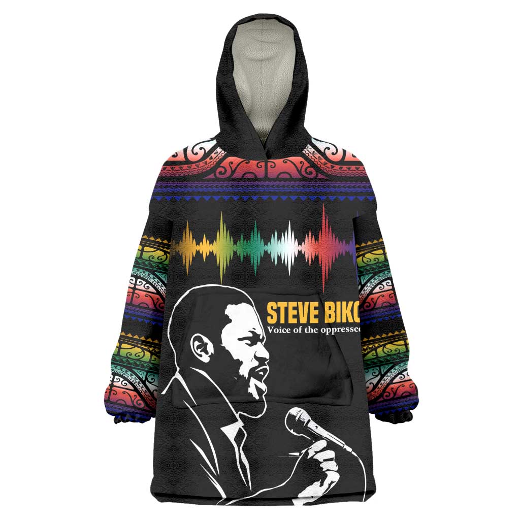 Steve Biko Kid Wearable Blanket Hoodie with Microphone Portrait, Black Consciousness Quote and Vibrant Ethnic Wave - African Pride