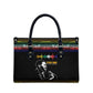 Steve Biko Leather Bag with Microphone Portrait, Black Consciousness Quote and Vibrant Ethnic Wave - African Pride