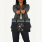Steve Biko Leather Bag with Microphone Portrait, Black Consciousness Quote and Vibrant Ethnic Wave - African Pride