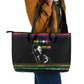 Steve Biko Leather Tote Bag with Microphone Portrait, Black Consciousness Quote and Vibrant Ethnic Wave - African Pride