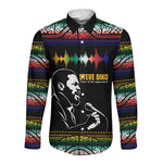 Steve Biko Long Sleeve Button Shirt with Microphone Portrait, Black Consciousness Quote and Vibrant Ethnic Wave - African Pride