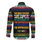 Steve Biko Long Sleeve Button Shirt with Microphone Portrait, Black Consciousness Quote and Vibrant Ethnic Wave - African Pride