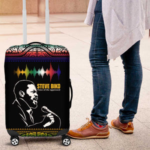 Steve Biko Luggage Cover with Microphone Portrait, Black Consciousness Quote and Vibrant Ethnic Wave - African Pride