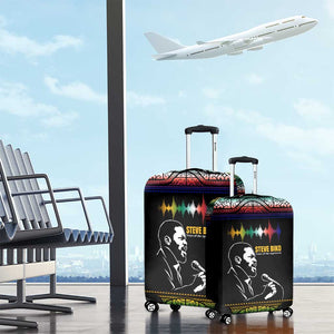 Steve Biko Luggage Cover with Microphone Portrait, Black Consciousness Quote and Vibrant Ethnic Wave - African Pride