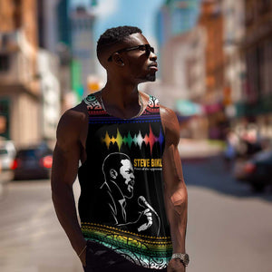 Steve Biko Men Tank Top with Microphone Portrait, Black Consciousness Quote and Vibrant Ethnic Wave - African Pride