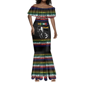 Steve Biko Mermaid Dress with Microphone Portrait, Black Consciousness Quote and Vibrant Ethnic Wave - African Pride