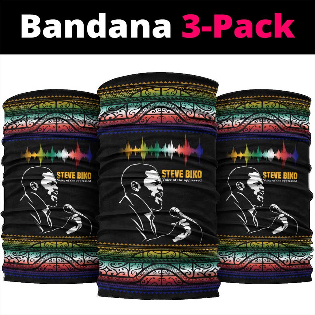 Steve Biko Neck Gaiter with Microphone Portrait, Black Consciousness Quote and Vibrant Ethnic Wave - African Pride