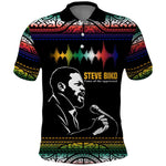 Steve Biko Polo Shirt with Microphone Portrait, Black Consciousness Quote and Vibrant Ethnic Wave - African Pride