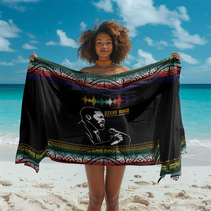 Steve Biko Sarong with Microphone Portrait, Black Consciousness Quote and Vibrant Ethnic Wave - African Pride