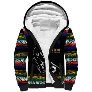 Steve Biko Sherpa Hoodie with Microphone Portrait, Black Consciousness Quote and Vibrant Ethnic Wave - African Pride