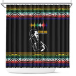 Steve Biko Shower Curtain with Microphone Portrait, Black Consciousness Quote and Vibrant Ethnic Wave - African Pride