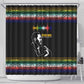 Steve Biko Shower Curtain with Microphone Portrait, Black Consciousness Quote and Vibrant Ethnic Wave - African Pride