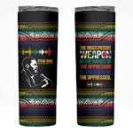 Steve Biko Skinny Tumbler with Microphone Portrait, Black Consciousness Quote and Vibrant Ethnic Wave - African Pride