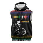 Steve Biko Sleeveless Zip Hoodie with Microphone Portrait, Black Consciousness Quote and Vibrant Ethnic Wave - African Pride