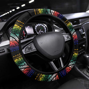 Steve Biko Steering Wheel Cover with Microphone Portrait, Black Consciousness Quote and Vibrant Ethnic Wave - African Pride
