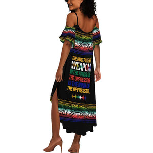 Steve Biko Summer Maxi Dress with Microphone Portrait, Black Consciousness Quote and Vibrant Ethnic Wave - African Pride