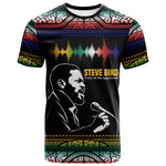 Steve Biko T shirt with Microphone Portrait, Black Consciousness Quote and Vibrant Ethnic Wave - African Pride