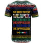 Steve Biko T shirt with Microphone Portrait, Black Consciousness Quote and Vibrant Ethnic Wave - African Pride