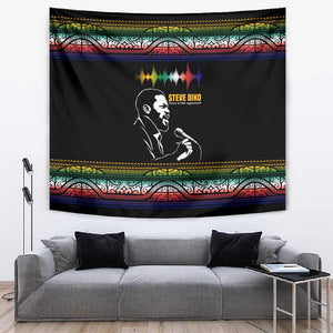 Steve Biko Tapestry with Microphone Portrait, Black Consciousness Quote and Vibrant Ethnic Wave - African Pride