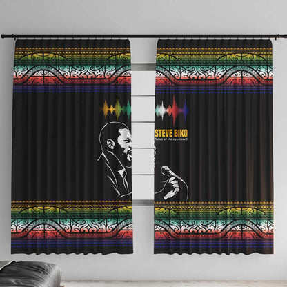 Steve Biko Window Curtain with Microphone Portrait, Black Consciousness Quote and Vibrant Ethnic Wave - African Pride