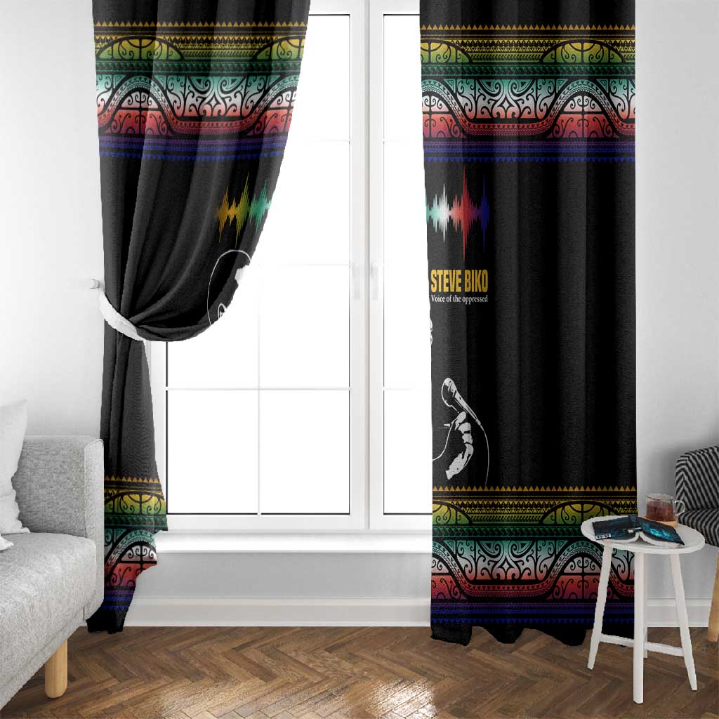 Steve Biko Window Curtain with Microphone Portrait, Black Consciousness Quote and Vibrant Ethnic Wave - African Pride
