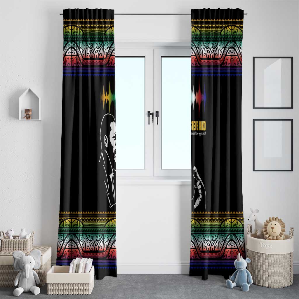 Steve Biko Window Curtain with Microphone Portrait, Black Consciousness Quote and Vibrant Ethnic Wave - African Pride