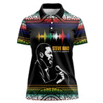 Steve Biko Women Polo Shirt with Microphone Portrait, Black Consciousness Quote and Vibrant Ethnic Wave - African Pride