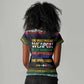 Steve Biko Women V-Neck T-Shirt with Microphone Portrait, Black Consciousness Quote and Vibrant Ethnic Wave - African Pride