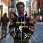 Steve Biko Zip Hoodie with Microphone Portrait, Black Consciousness Quote and Vibrant Ethnic Wave - African Pride