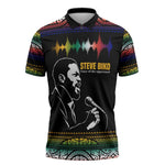 Steve Biko Zipper Polo Shirt with Microphone Portrait, Black Consciousness Quote and Vibrant Ethnic Wave - African Pride