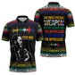 Steve Biko Zipper Polo Shirt with Microphone Portrait, Black Consciousness Quote and Vibrant Ethnic Wave - African Pride