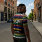 Steve Biko Zipper Polo Shirt with Microphone Portrait, Black Consciousness Quote and Vibrant Ethnic Wave - African Pride