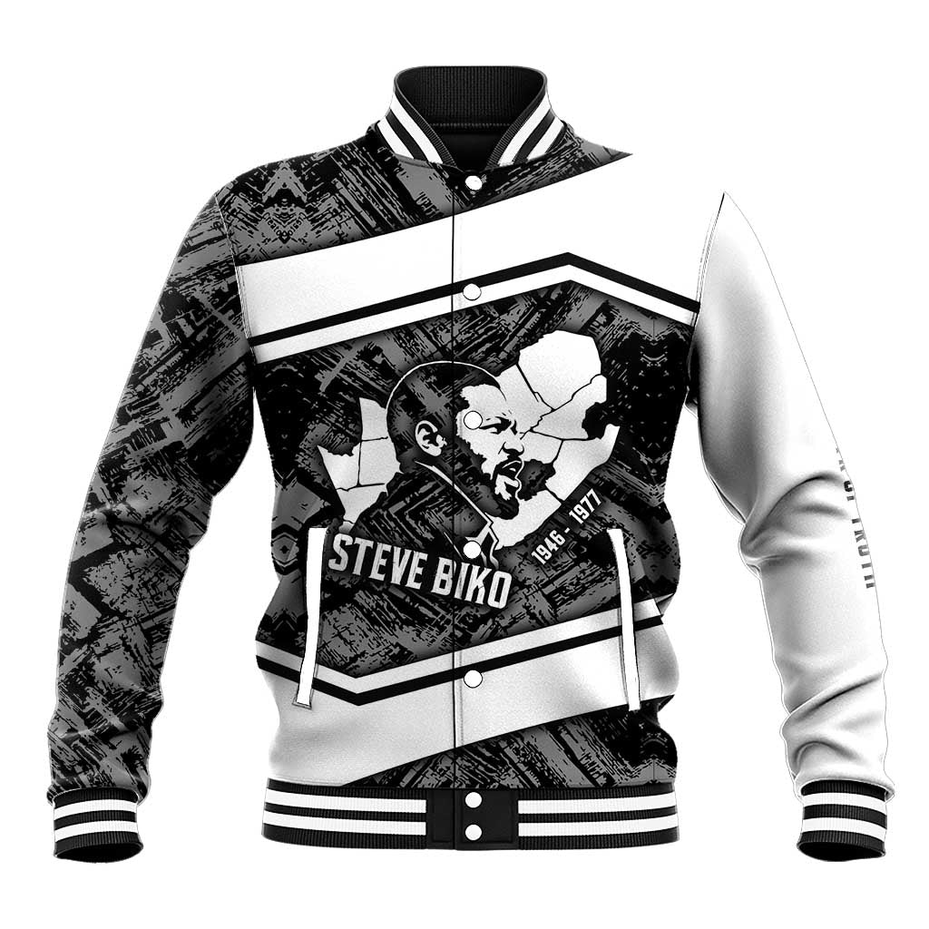 Steve Biko Baseball Jacket with Monochrome Portrait, Ideas Do Not Die Quote - African Pride