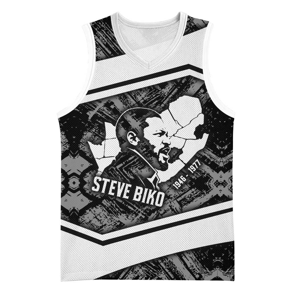 Steve Biko Basketball Jersey with Monochrome Portrait, Ideas Do Not Die Quote - African Pride